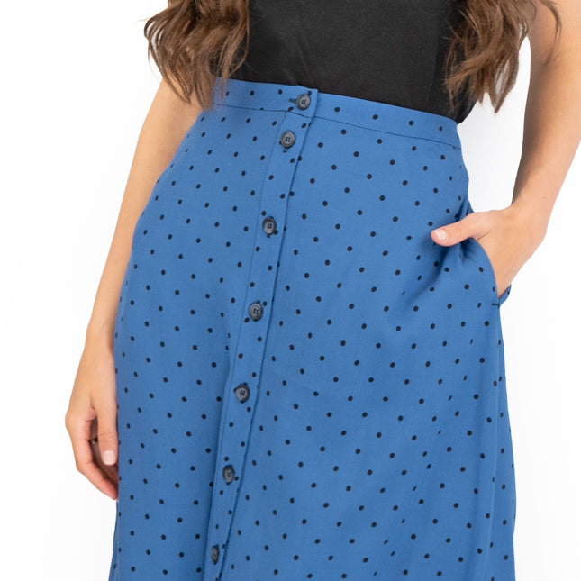 Joules Tallulah Blue Midi Skirt Black Polka Dots with Side Pockets-Quality Brands Outlet-