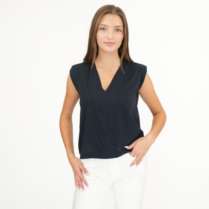 Dixie Cotton Shoulder - Pad V - Neck Top in Navy - Quality Brands Outlet