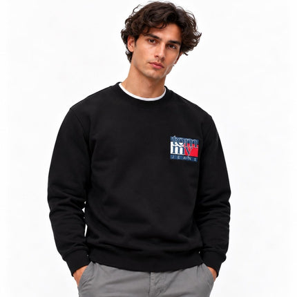 Mens Sweatshirts Classic Logo Print Long Sleeve Tops - Black-Quality Brands Outlet-
