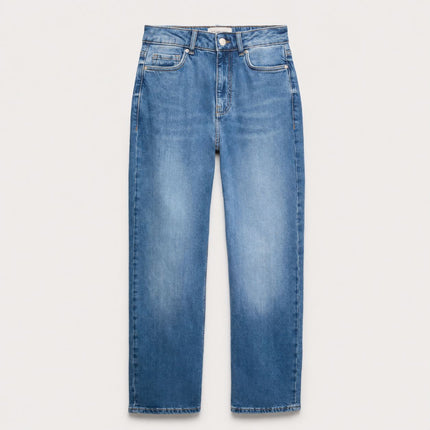 Womens Jeans Mid Rise Straight Leg Ankle Grazer Jeans – Medium Indigo Blue