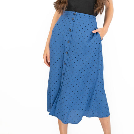 Joules Tallulah Blue Midi Skirt Black Polka Dots with Side Pockets-Quality Brands Outlet-