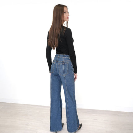 Flare Wide Leg Jeans Mid Blue - Quality Brands Outlet