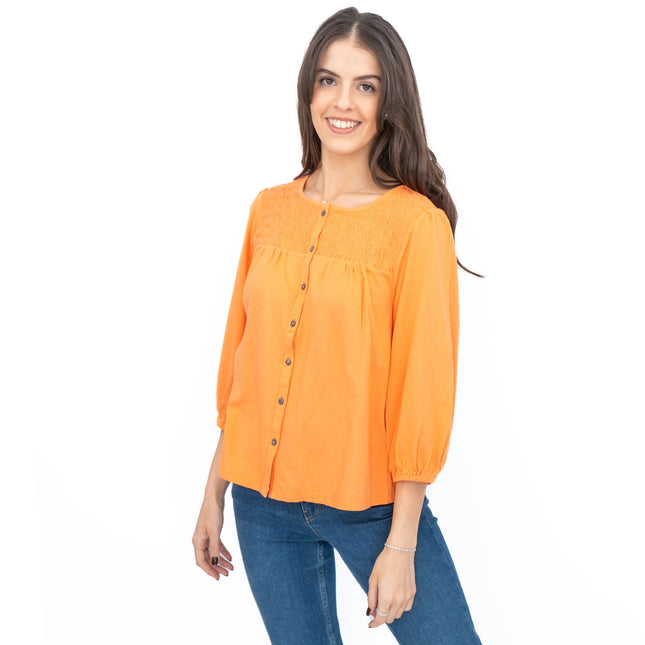 White Stuff Daniella Shirred 3/4 Sleeve Top-Quality Brands Outlet-