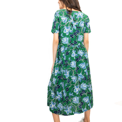 Seasalt Green Brouse Organic Floral Short Sleeve Midi Dress-Quality Brands Outlet-