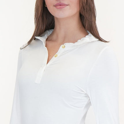 Joules Kate White Frilled Neck Long Sleeve Top-Quality Brands Outlet-