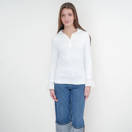 Joules Kate White Frilled Neck Long Sleeve Top-Quality Brands Outlet-