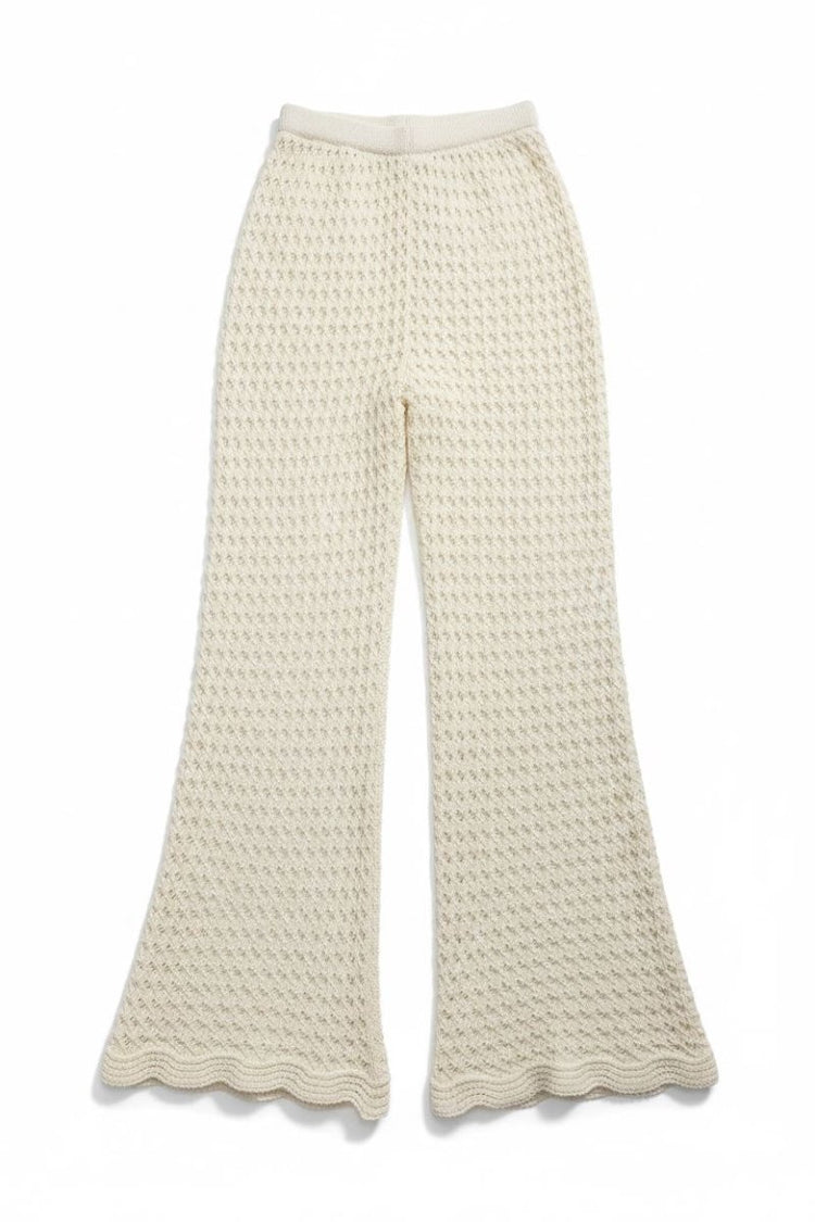 Ivory Crochet Knit Wide Leg Trousers for Effortless Style