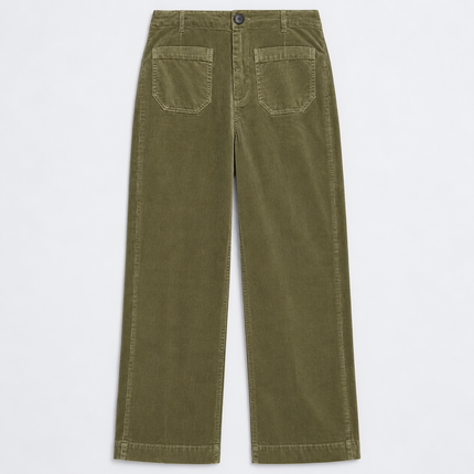 Womens Wide Leg Cord Trousers - Olive Green