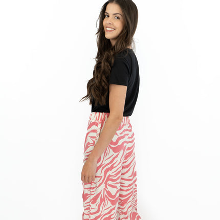 Karen Millen Pink Zebra Print High Waisted Relaxed Fit Wide Leg Jersey Trousers-Quality Brands Outlet-