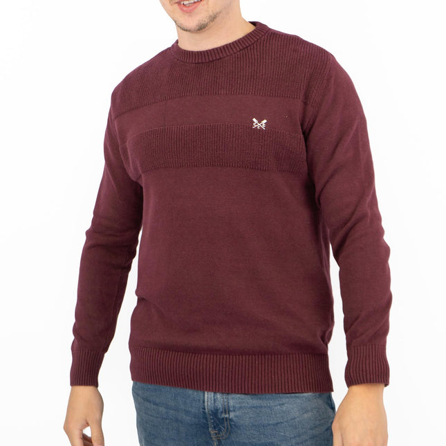 Crew Clothing Mens Rib Knitted Jumper Long Sleeve Burgundy-Quality Brands Outlet-