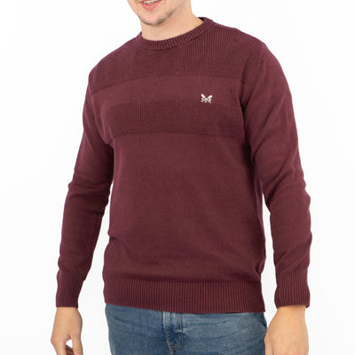 Crew Clothing Mens Rib Knitted Jumper Long Sleeve Burgundy - Quality Brands Outlet