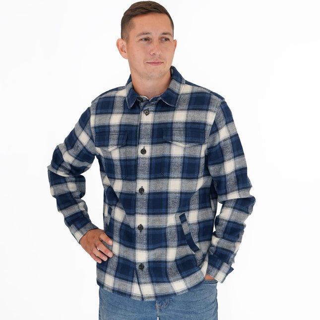 M&S Mens Cotton Rich Check Double Faced Overshirt Blue-Quality Brands Outlet-