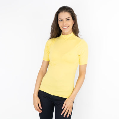 Karen Millen Yellow Short Sleeve Jersey Funnel Neck Top - Quality Brands Outlet