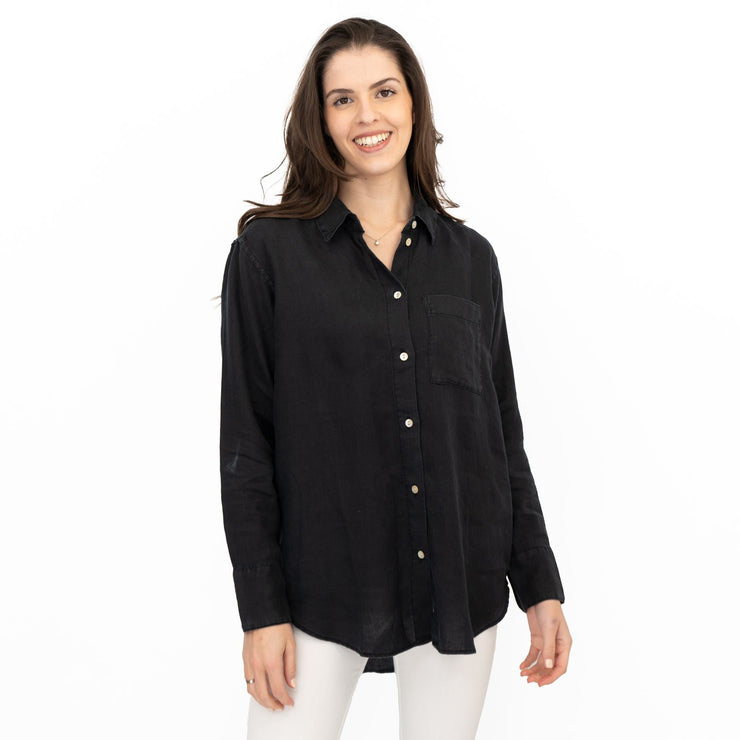 M&S Womens Black Pure Linen Collared Blouse