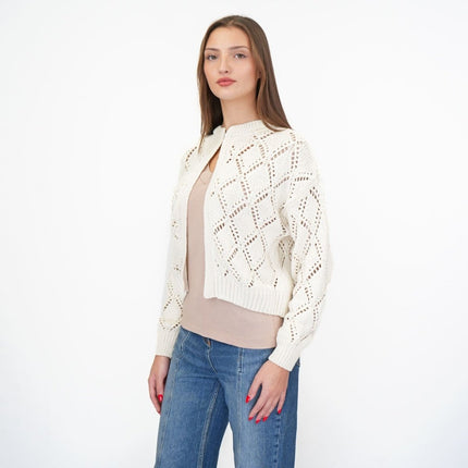 M&S Cream Open Stitch Cropped Cardigan-Quality Brands Outlet-