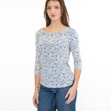 Seasalt Appletree 3/4 Sleeve Top Print Scoop Neck Relaxed Bamboo - Quality Brands Outlet