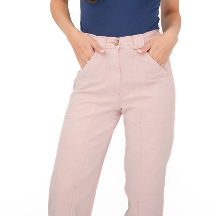M&S Pink Straight Leg Trousers Stretch Cotton Rich Relaxed Utility - Quality Brands Outlet