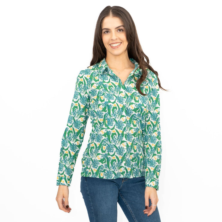 Seasalt Larissa Shirt Top Green Cotton Woodland Garlic Chalk Print - Quality Brands Outlet