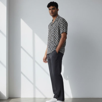 Mens Shirts Short Sleeve Navy Geo Print - Quality Brands Outlet