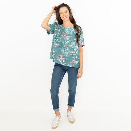 Seasalt Green Seaweed Linen Blouse Relaxed Fit Short Sleeve Tops-Quality Brands Outlet-