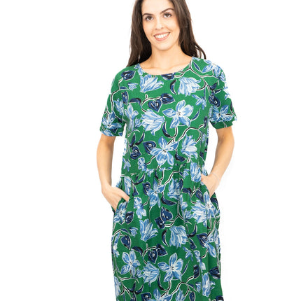 Seasalt Green Brouse Organic Floral Short Sleeve Midi Dress-Quality Brands Outlet-