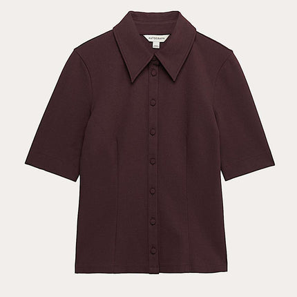 M&S Autograph Shirt Raisin Brown Fitted Jersey Short Sleeve Top
