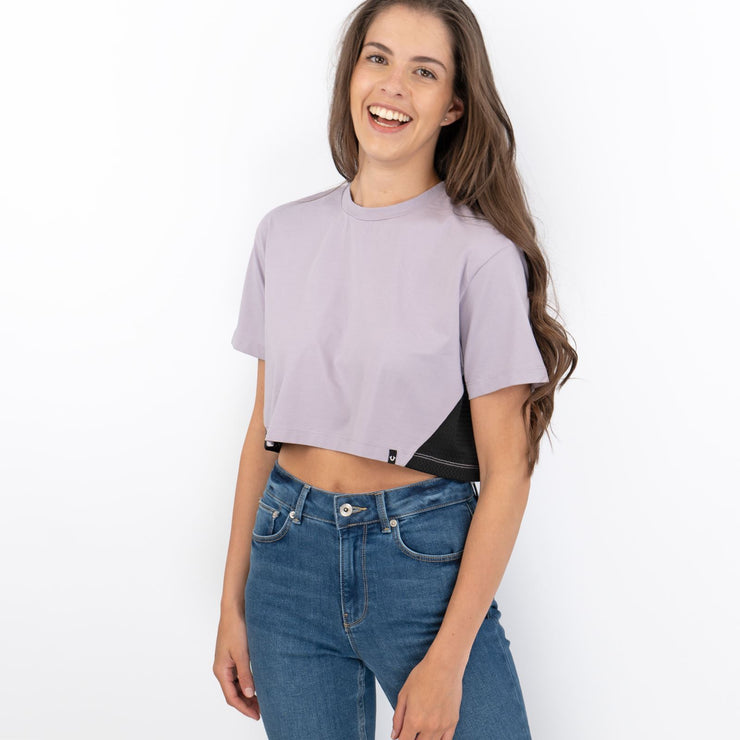 True Religion Purple Cotton Short Sleeve Round Neck Summer Crop Tops