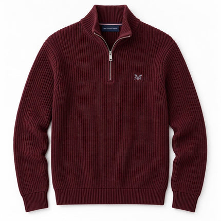 Crew Clothing Fisherman Rib Quarter-Zip Jumper – Burgundy-Quality Brands Outlet-