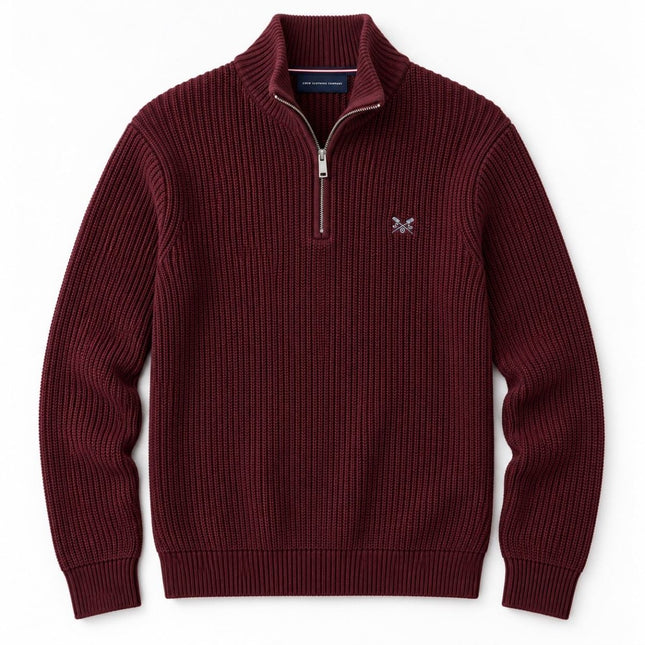 Crew Clothing Fisherman Rib Quarter-Zip Jumper – Burgundy-Quality Brands Outlet-
