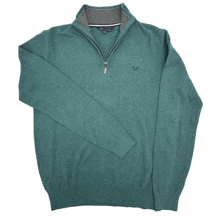 Crew Clothing Mens Knitted Jumper Long Sleeve Half Zip Emerald Green - Quality Brands Outlet