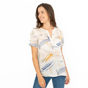 Seasalt Cornwall Dancing Light White Abstract Print Short Sleeve Lightweight Summer Blouse Tops - Quality Brands Outlet