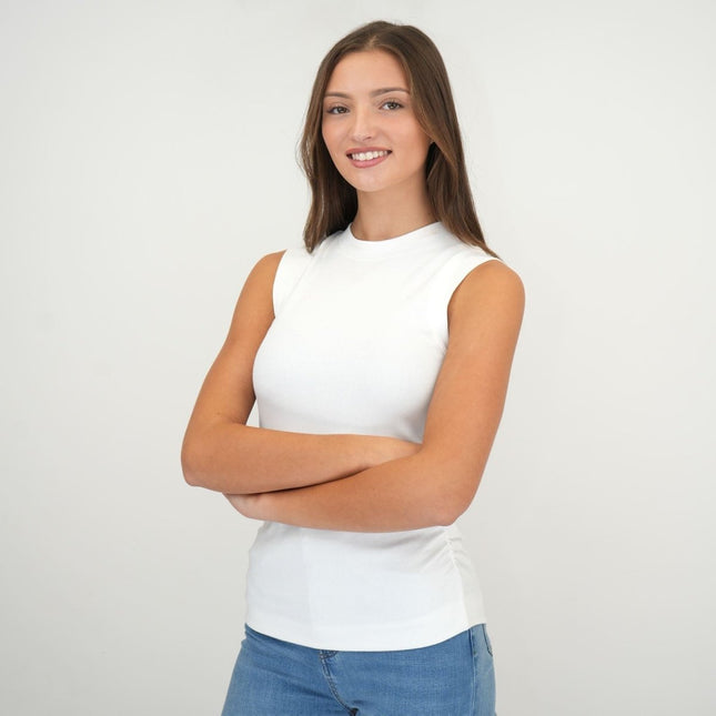 White Fine Rib Ruched Trudy Vest Top - Quality Brands Outlet