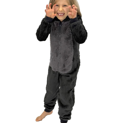 M&S Kids Onesie Fleece Grey Wolf Full Zip with Hoodie - Quality Brands Outlet