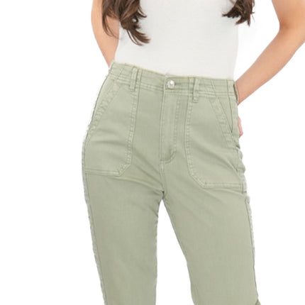M&S Cotton Rich Slim Fit Trousers Stretch Elasticated Cuff Green - Quality Brands Outlet