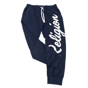 True Religion Mens Joggers Navy Blue Printed Logo on Leg