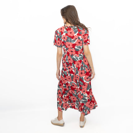 Seasalt Pink Birch Leaf Floral Short Sleeve Midi Dress-Quality Brands Outlet-