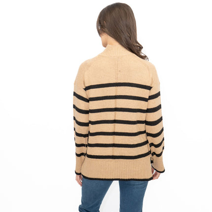 Nobodys Child Beige Striped Funnel Neck Longline Jumper - Quality Brands Outlet
