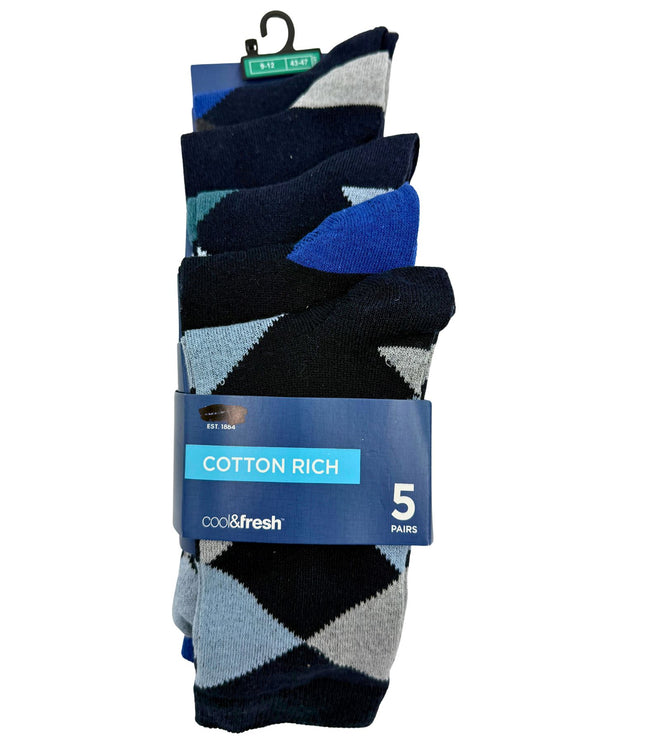 M&S Cool & Fresh Cotton Rich Argyle Socks 5-Pack