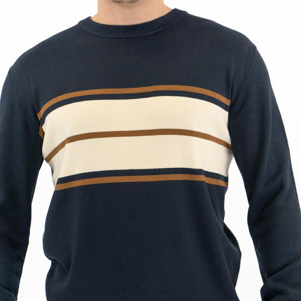 Mens Jumper Colour Block Stripe Navy-Quality Brands Outlet-