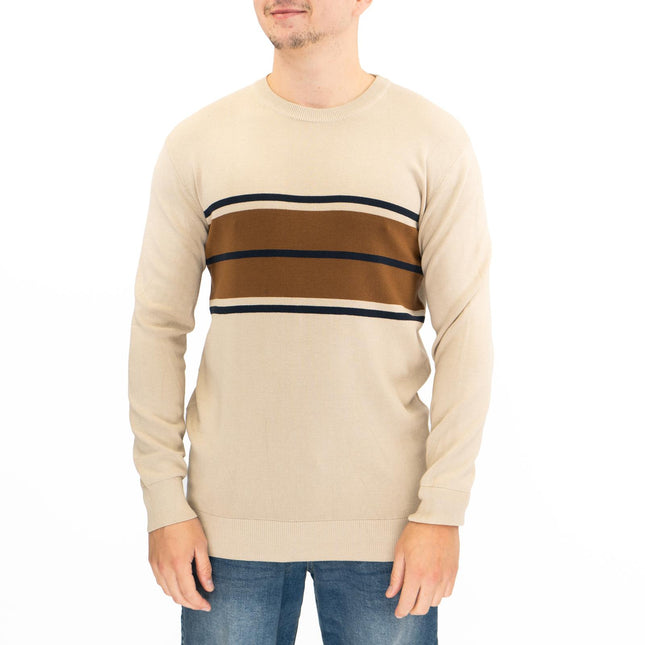 Mens Jumper Colour Block Stripe Tan-Quality Brands Outlet-
