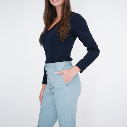 M&S Cotton Rich Tapered Ankle Grazer Chinos Aqua Blue-Quality Brands Outlet-