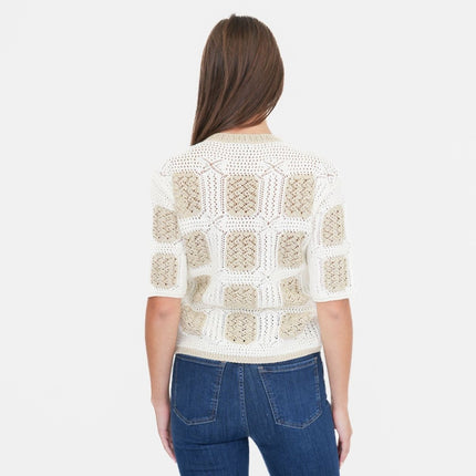 M&S Gold Crochet Cardigan Granny Square Short Sleeve-Quality Brands Outlet-