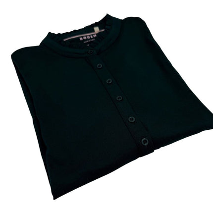 Boden Dark Green Supersoft Frill Henley Top Cotton Modal Slim Fit-Quality Brands Outlet-