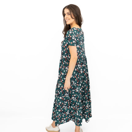 Seasalt Navy Dress Tiered Line Strokes Midi-Quality Brands Outlet-