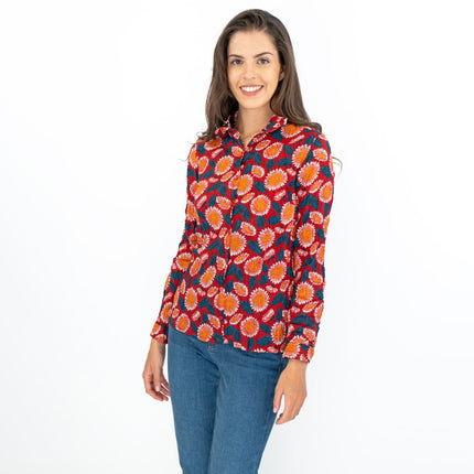 Seasalt Larissa Red Daisies Shirt Long Sleeve Cotton Button-Up Tops-Quality Brands Outlet-