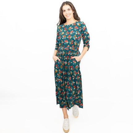 Seasalt Teal Forestry Dress in Floral Quilt Loch Print-Quality Brands Outlet-