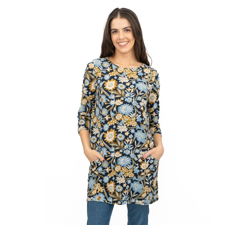 Seasalt Tunic Navy Shore Foraging Longline Top Cotton 3/4 Sleeve - Quality Brands Outlet