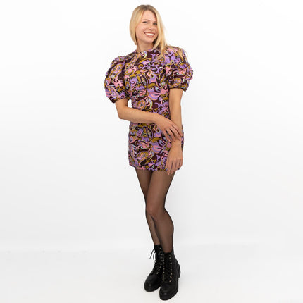TED BAKER Short Puff Sleeve Pink Paisley Print Mini Dress-Quality Brands Outlet-