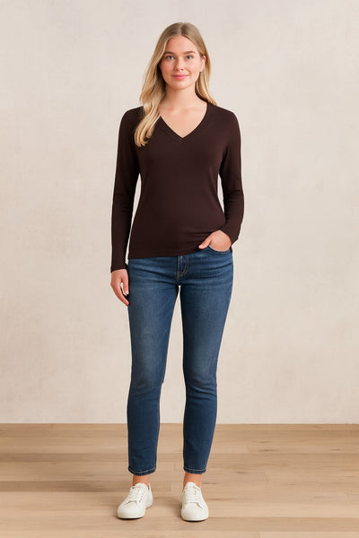 Brady V - Neck Tops Plum Long Sleeve - Quality Brands Outlet