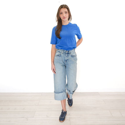 Next Crop Turn Up Jeans Wide Leg Light Blue Denim-Quality Brands Outlet-